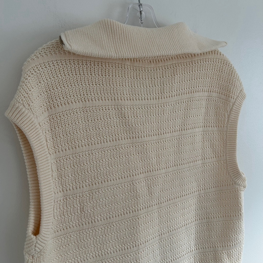 PAPER LABEL Cheyenne Knit Vest Sleeveless Pullover Quarter Zip Cream Size Medium - Picture 10 of 14